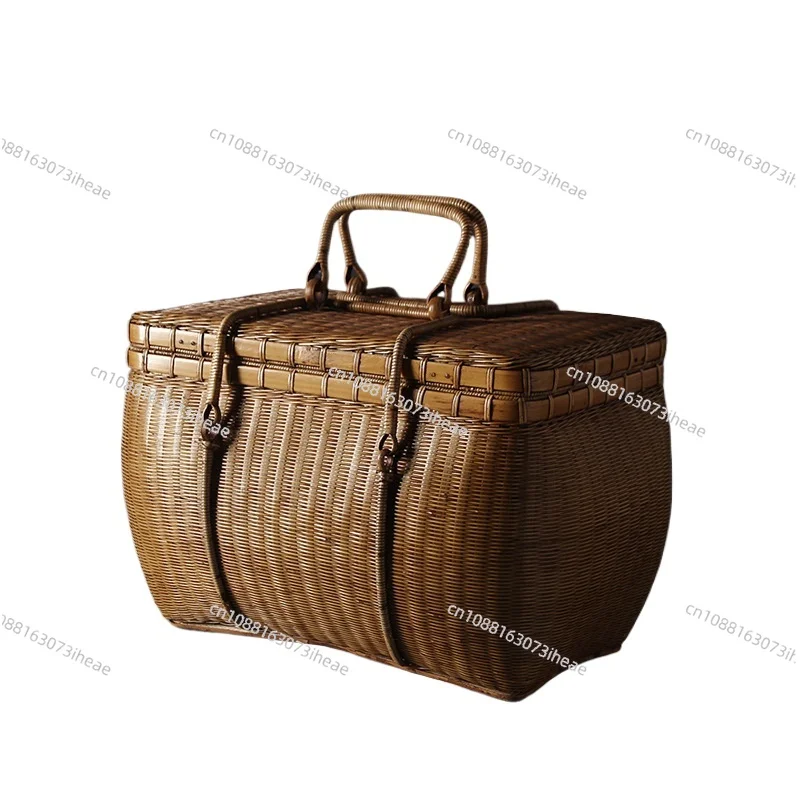 Bamboo woven tea box, set storage bag portable  cage, handmade bamboo  ceremony person portable bag