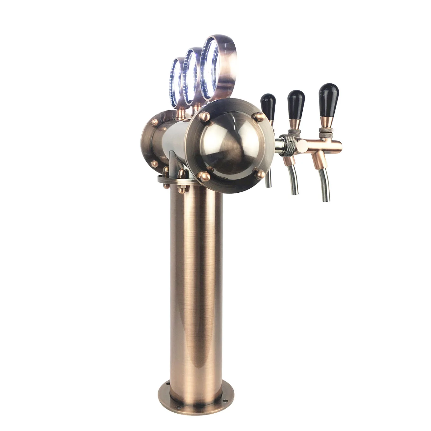 2026 Trending bar Accessories GSTA 3 Holes T-type Bronze Stainless Steel LED Light Beer Tower