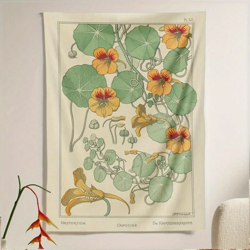 VIKAMA Wandteppich mit natürlichen frischen Pflanzen, Schlafzimmer, Wohnzimmer, Café, Blumenatlas, Kunstdruck, Wanddekoration
