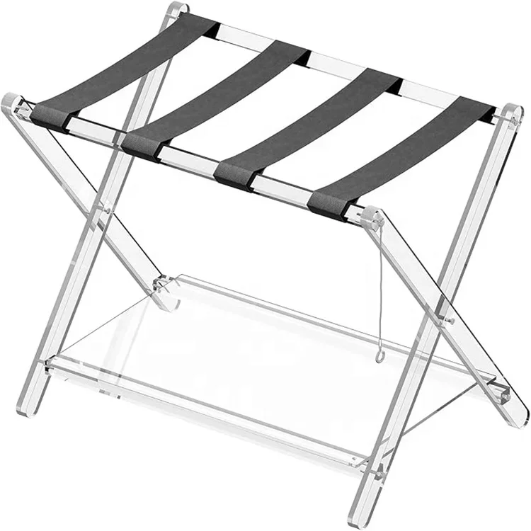 Luggage Rack Clear Folding Hand Stool Leather Shoulder Strap for Bedroom Hotel Bearing