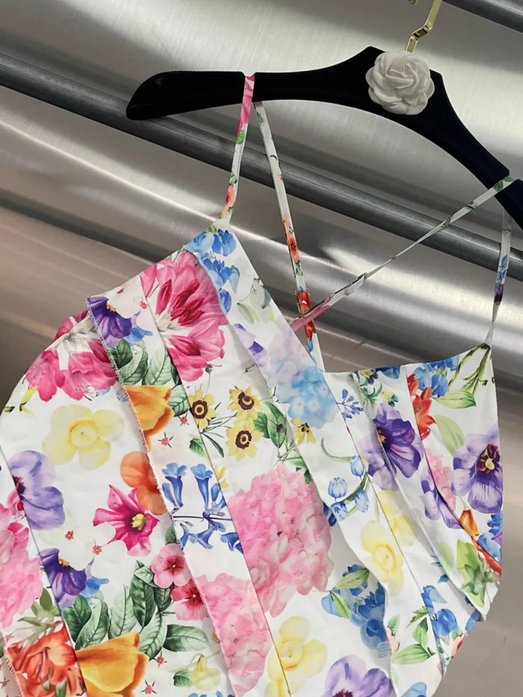 DFDG Women’s 2025 Simple Boho Vacation Dress Unique Print Spaghetti Strap Ruffle Maxi Dress Casual Spring Summer Beach Dress