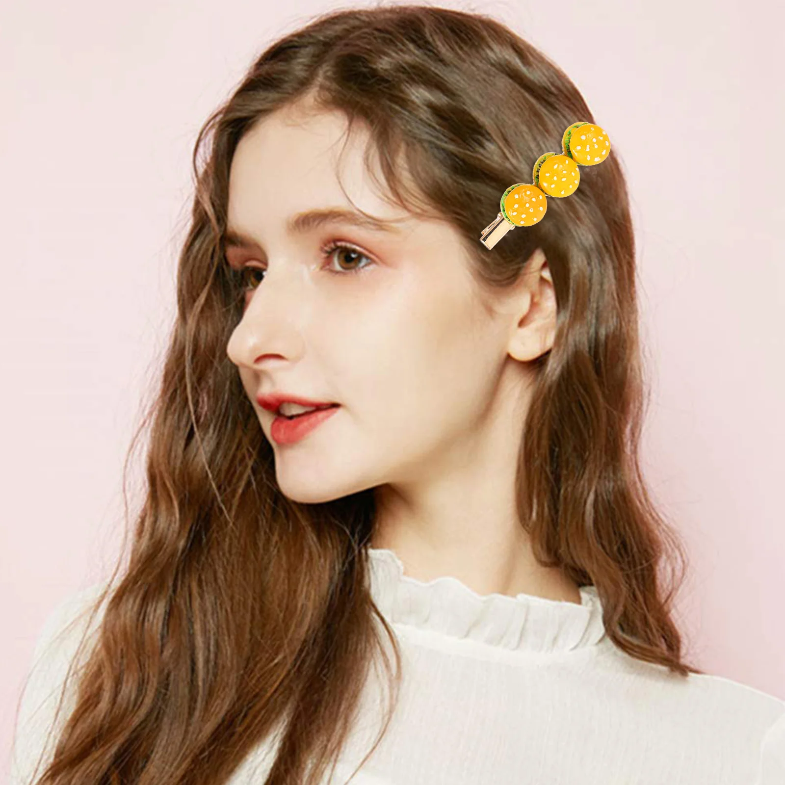 

3pcs Yellow Burger Shaped Hair Clips Kawaii Girls Accessories Non Slip Hairpins For Party Daily Hairstyling Tool Resin Material