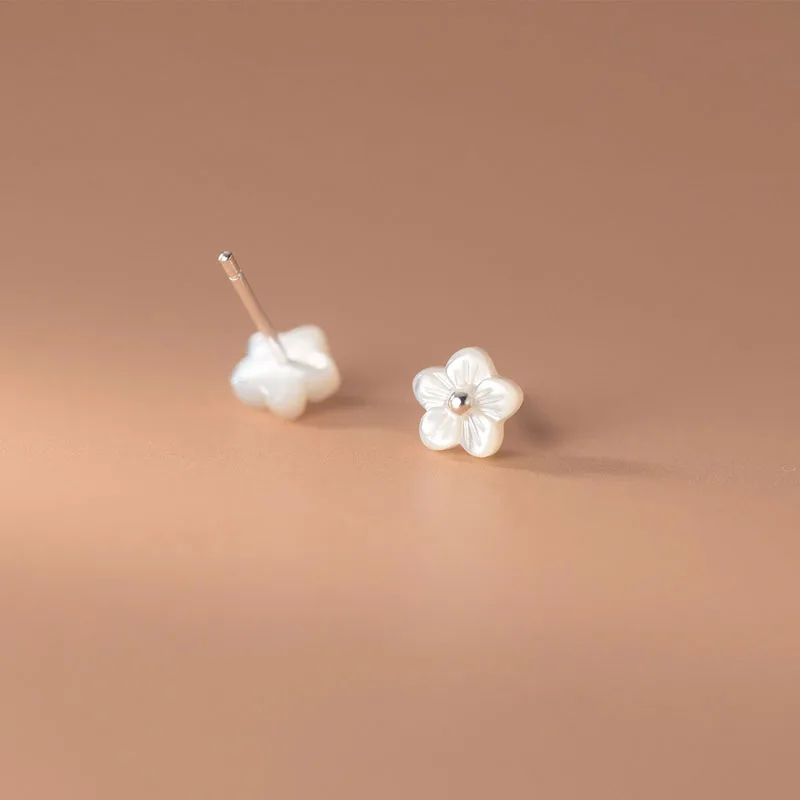 925 Sterling Silver Geometric Shell Flower Stud Earrings For Women Fine Jewelry Wholesale