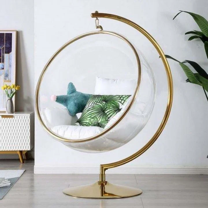 'Egg-Shaped Luxury furniture Floor Stand Type Globe Type Hanging swing single Chain Type acrylic Bubble Chair living room
