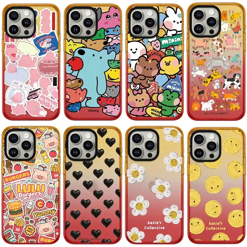 

Peach Gradient Border 2.0 Acrylic Cartoon Animals Pattern iPhone 11 12 13 14 15 Pro Max Protective Case