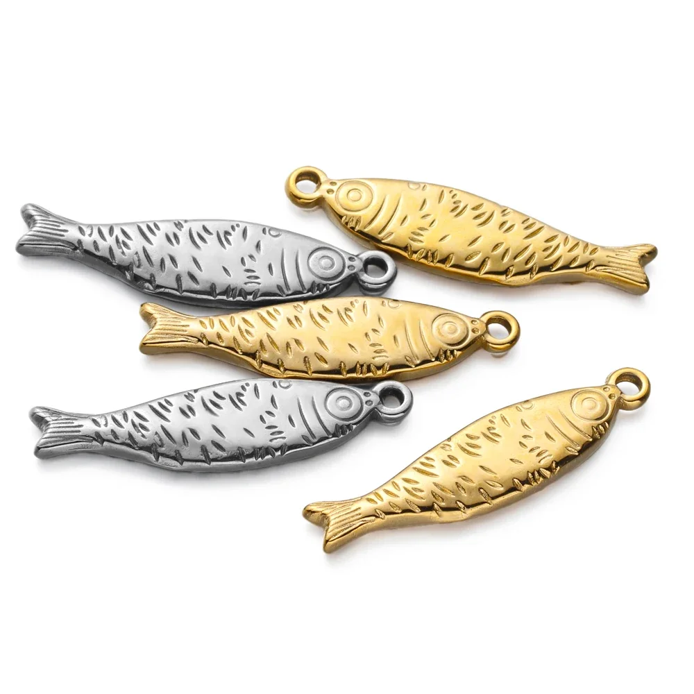 

5pcs Stainless Steel Waterproof Fish Charms Cute 3D Pendant for Necklace Earrings Keychain DIY Jewelry Making Supplies