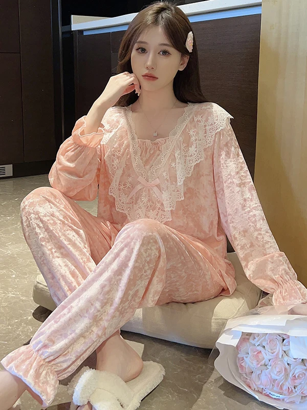 

Diamond Velvet Sleepwear Women's Style 2025 Autumn Winter New Sweet Princess High-End Feeling Home Clothes Sexy Atmosphere