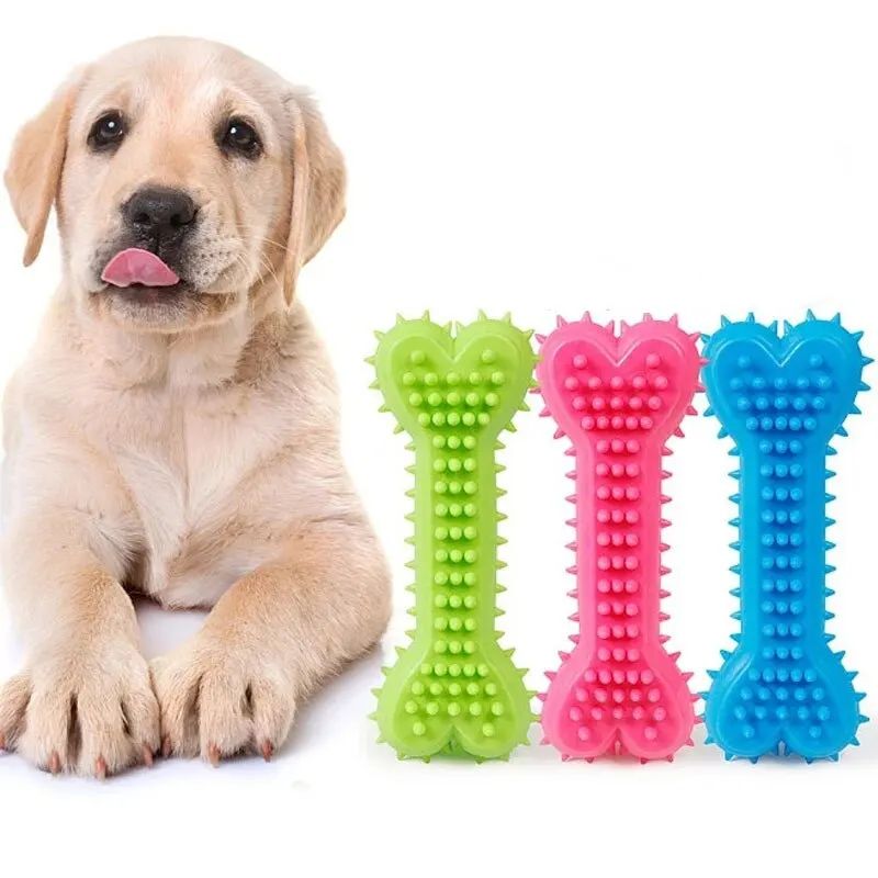 Juguete para masticar mascotas, goma suave, resistente a mordeduras, forma de hueso, juguetes para masticar para perros pequeños, suministros para entrenamiento de mascotas, 1 ud.