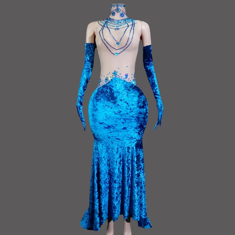 

Ladies Luxury Dresses Custom-Made Blue Robes Nightclub Singers Balls Bars Party Gowns Stage Performance Costumes Drag Queens