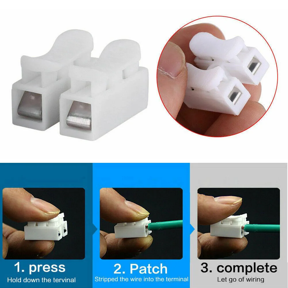 30Pcs CH2 Spring Quick Wire Connector Cable Clamp Terminal Block LED Strip Light  No Welding No Screws Crimp Connector