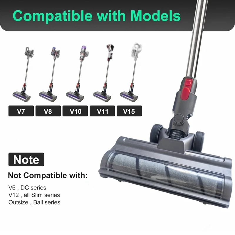 Accesorio para aspiradora Dyson V7, V8, V10, V11, V15, cabezal de cepillo de rodillo suave con luces LED para polvo con bloqueo de interruptor