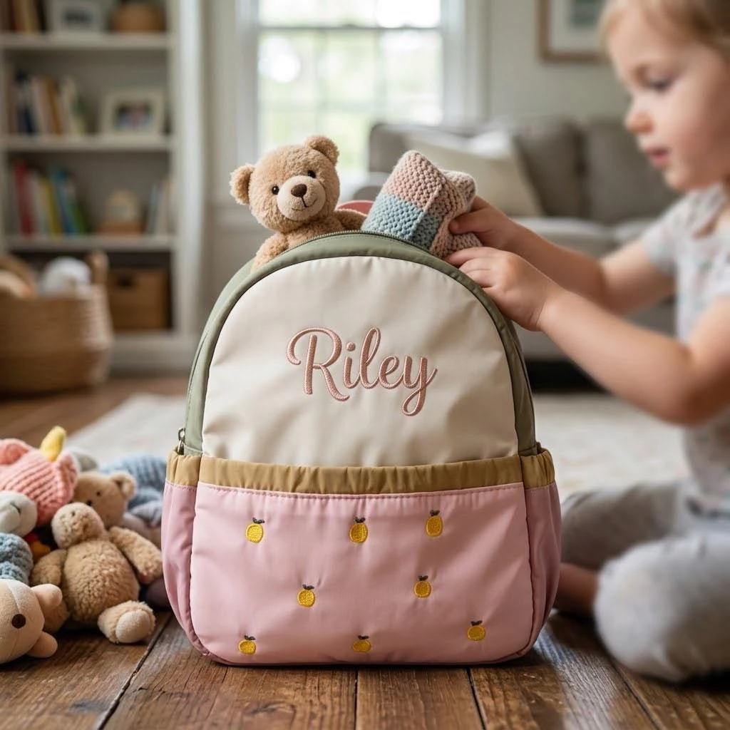 Personalized Name Kids Backpack Embroidered Vintage Aesthetic Quilted School Bag Custom Toddler Daypack Durable Polyester Gift