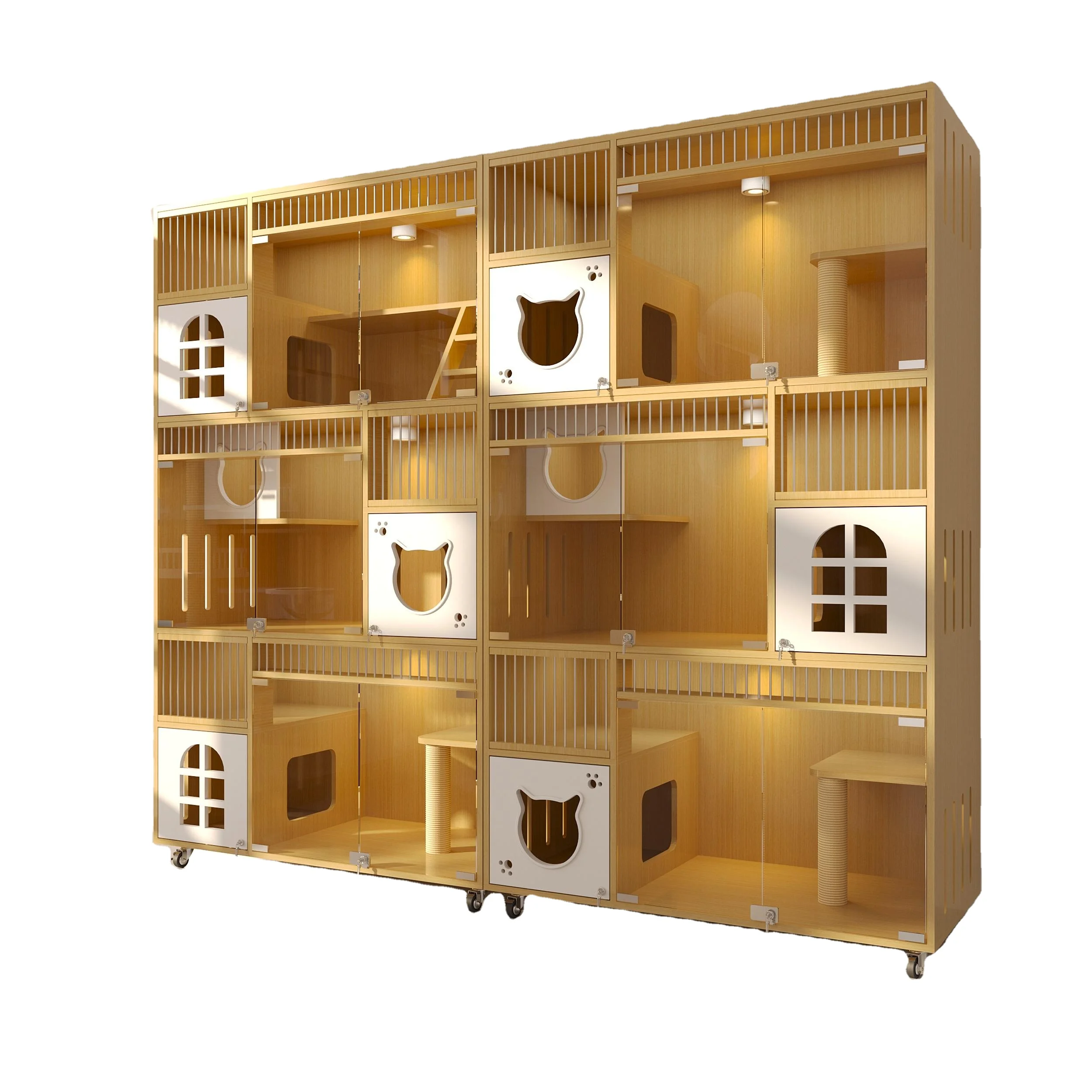 

Commercial Large Luxury Solid Wooden Pet Cat House Furniture Customize Pet Shop Pet Vet Indoor Use Cat Villa Cage