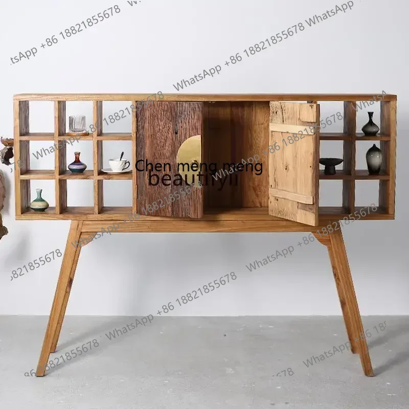 ss8350 Wabi-sabi display stand, old elm, teacup holder, tea, solid wood storage rack, tea room