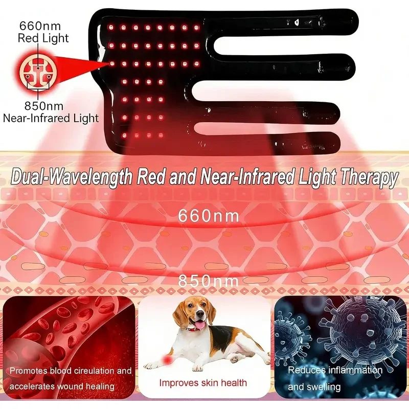Pet Leg Red Light Therapy Wrap 660&850nm Infrared Device for Dog Cat Joint Muscle Pain Relief