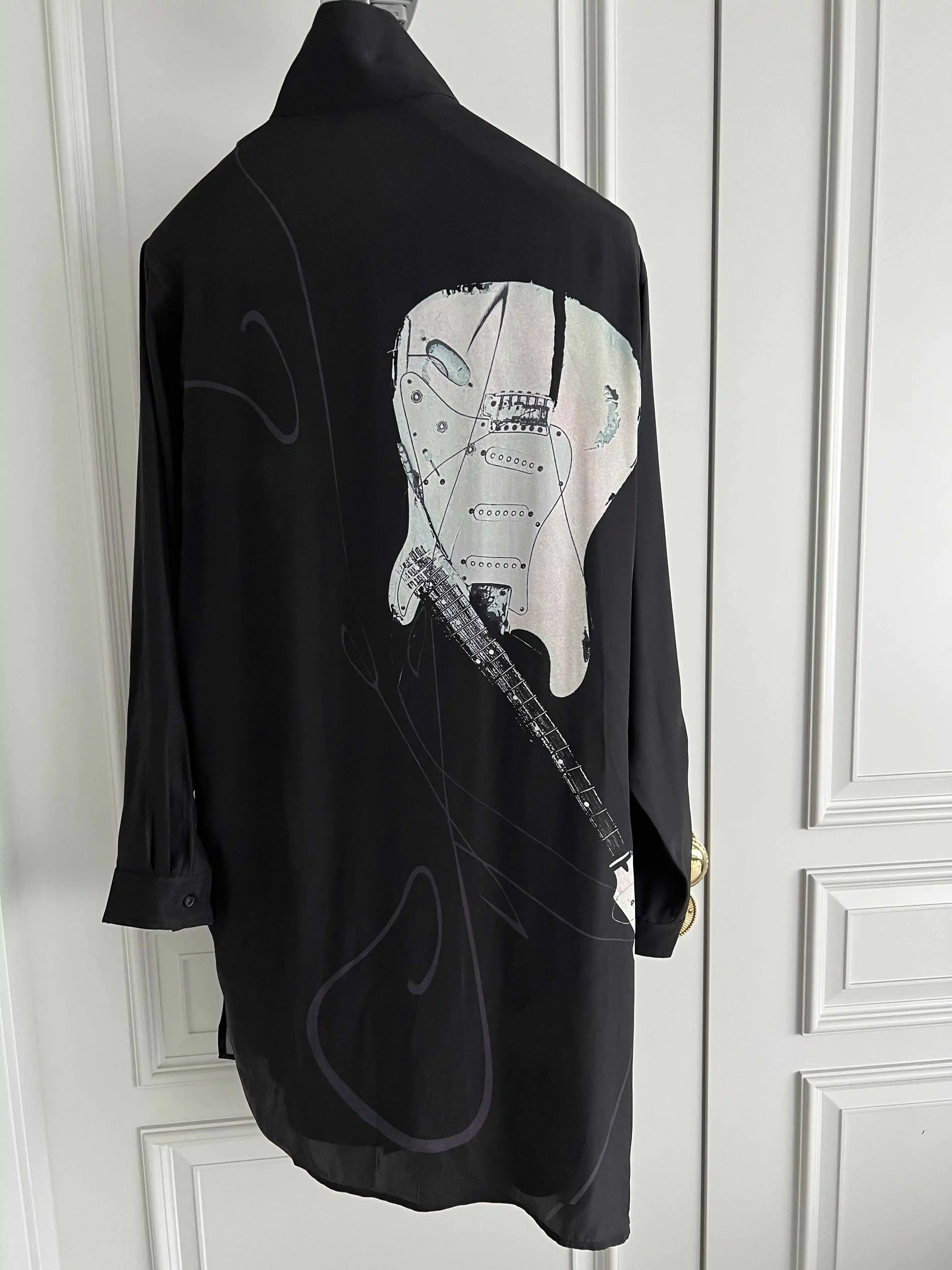 TOP-YAMAMOTO original design silk guitar printed shirt, mulberry silk light luxury shirt for men