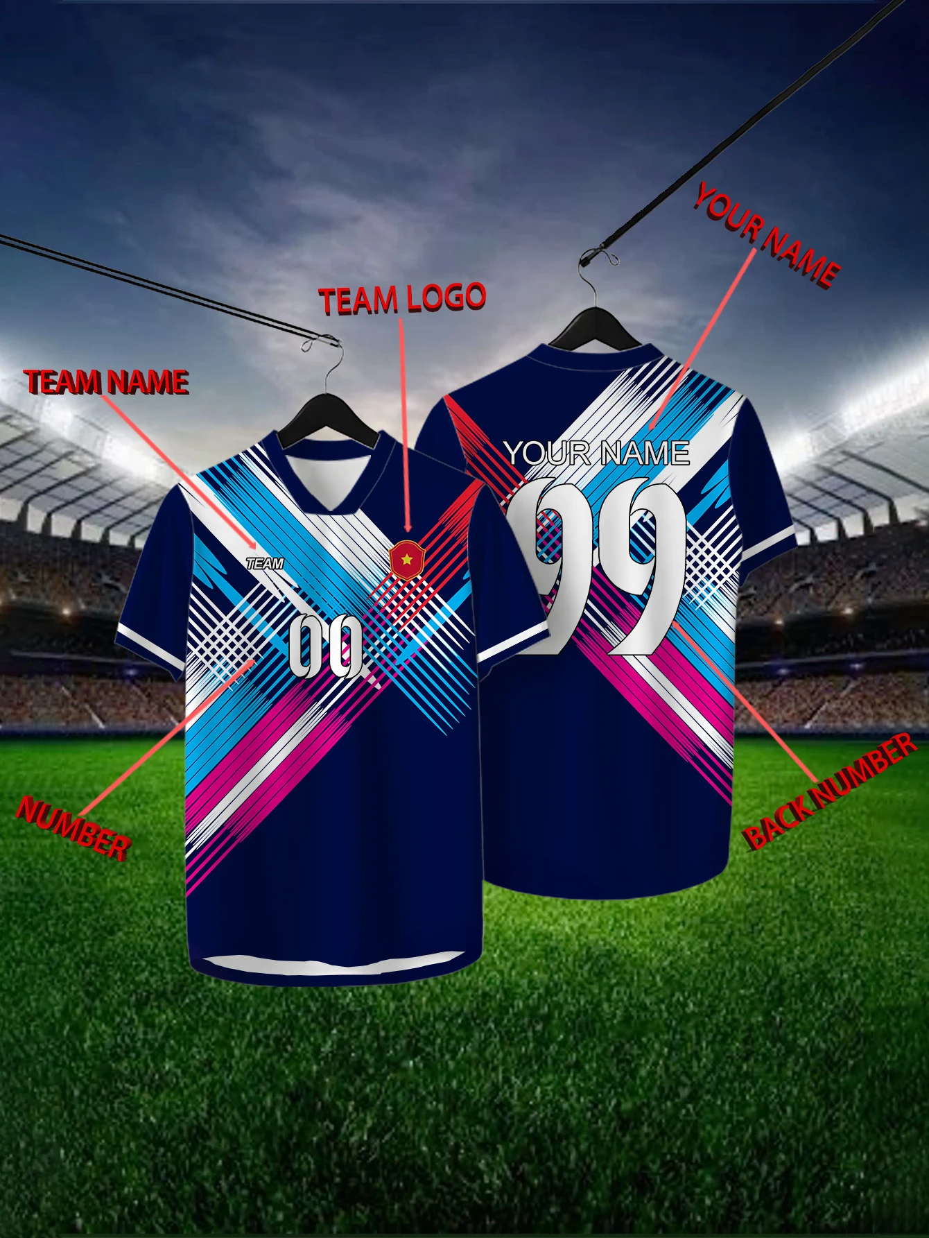 

Customized Geometric Black Short Sleeved Shirt with Team Name, Emblem, Name and Number, Outdoor Sports Short Sleeved T-shirt