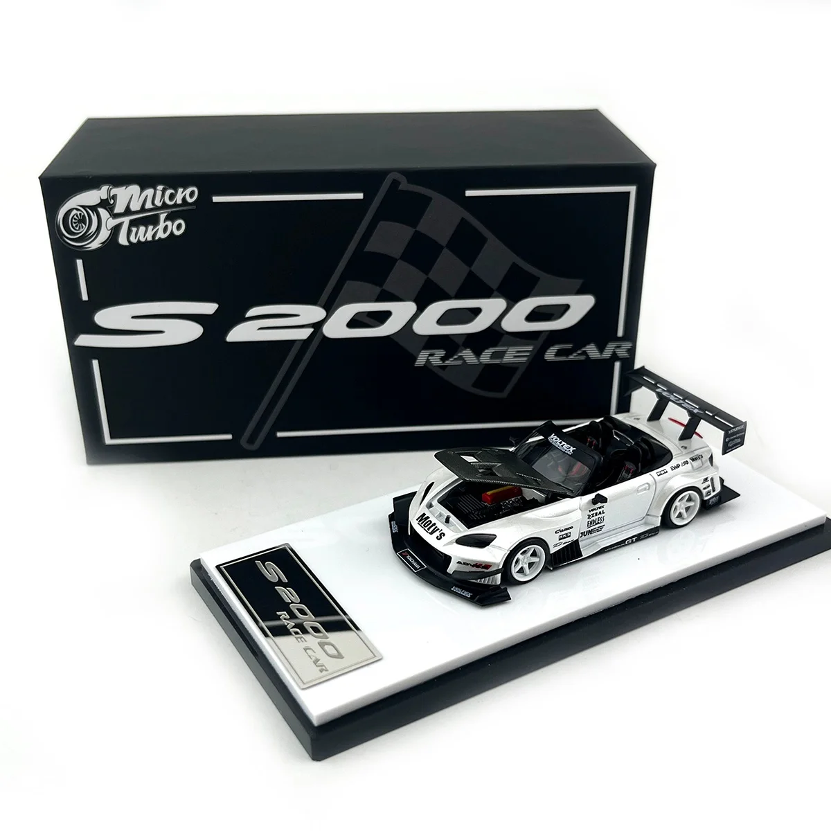 Modelo de carro em liga de capô de motor que pode ser aberto MT 1:64 S2000