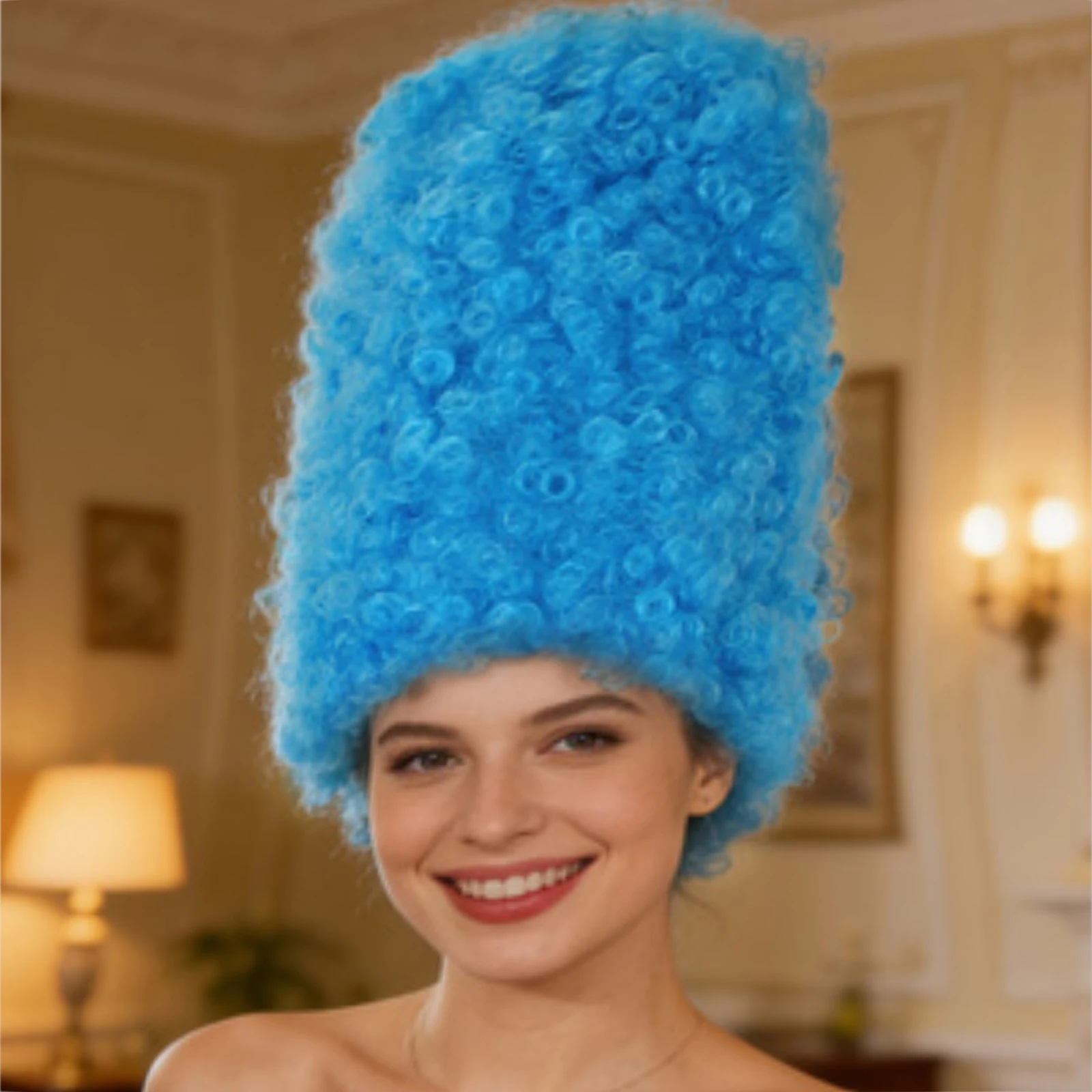Blue Afro Wig Synthetic Small Curly Full Head Wig Oversize Fluffy Party Costume Wig For Halloween Carnival Disco Cosplay