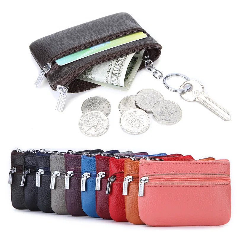 Leather 2 Zipper Coin Purse Wallet With Card Slots, Coin Organizer, Change Holder,Card Case, Leather Zipper Storage Bag for Men