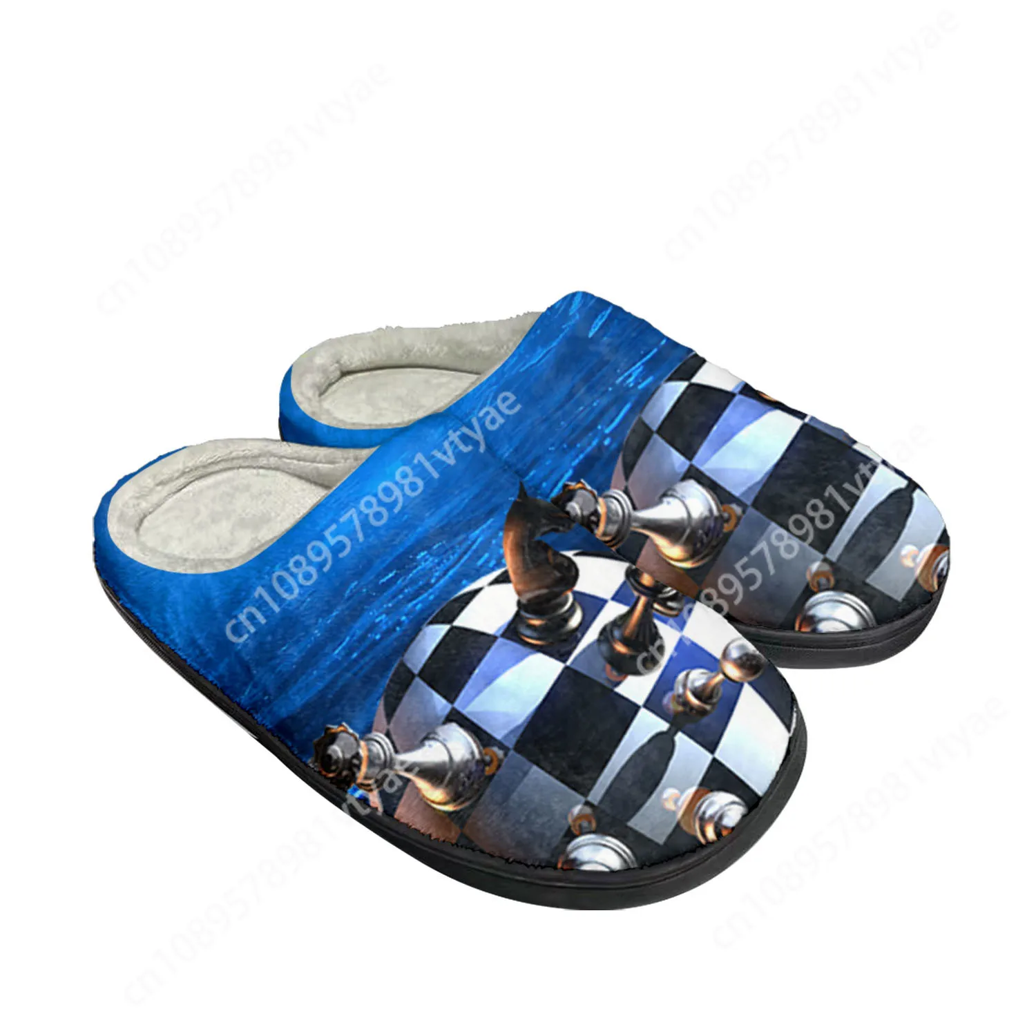 Chess International Home Cotton Custom Slippers Mens Womens Sandals Plush Bedroom Casual Keep Warm Shoe Thermal Slipper Black image 2
