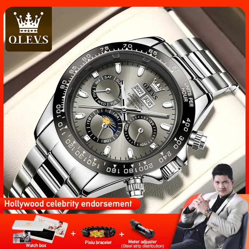 

OLEVS 6654 Mens Watch Original Luxury Brand Multifunctional Chronograph Mechanical Sports Wristwatch Waterproof Watch For Men