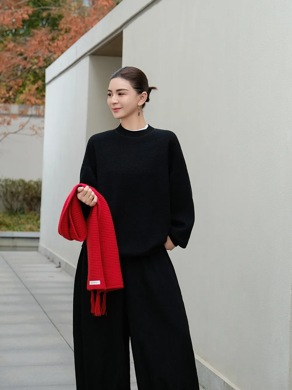 

Warm Handmade Embroidered Camere Wool Sweatirt Casual Slimming Comfortable to Wear round Ne Long Sve Winter Top