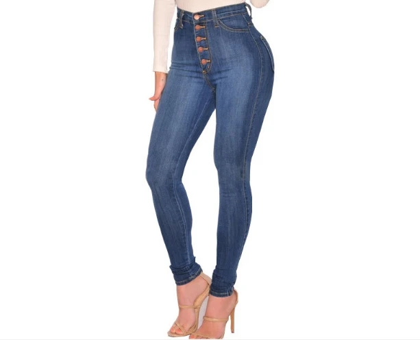 

Jeans Female Fall New Fashion Solid Color High-waisted Multi-button Slim Hip Sexy Leggings