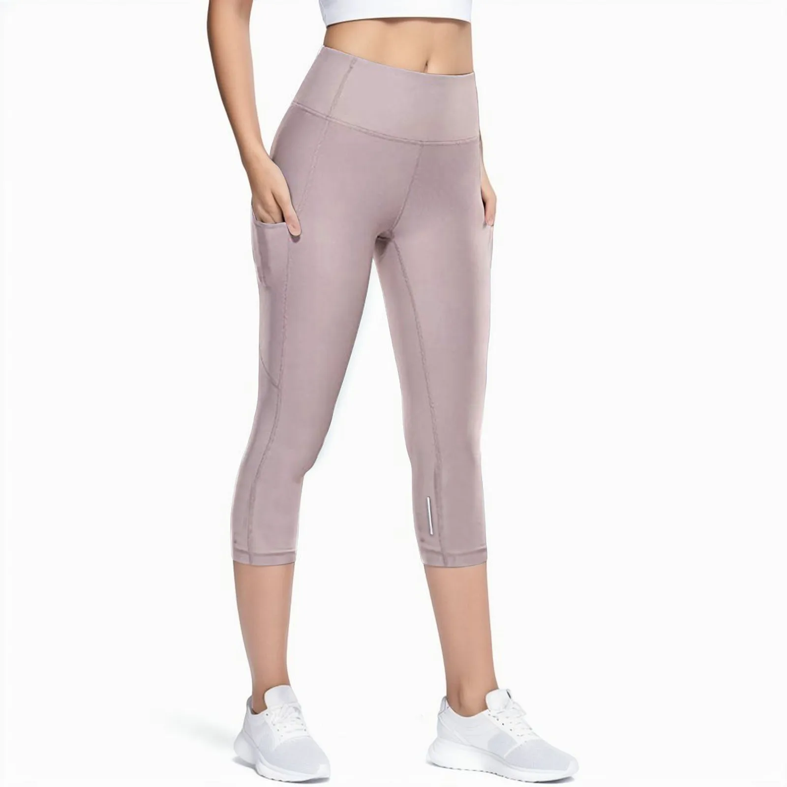 Legging capri taille haute en maille pour femme et fille, pantalon de sport, de yoga, de course, de fitness, décontracté, 3/4