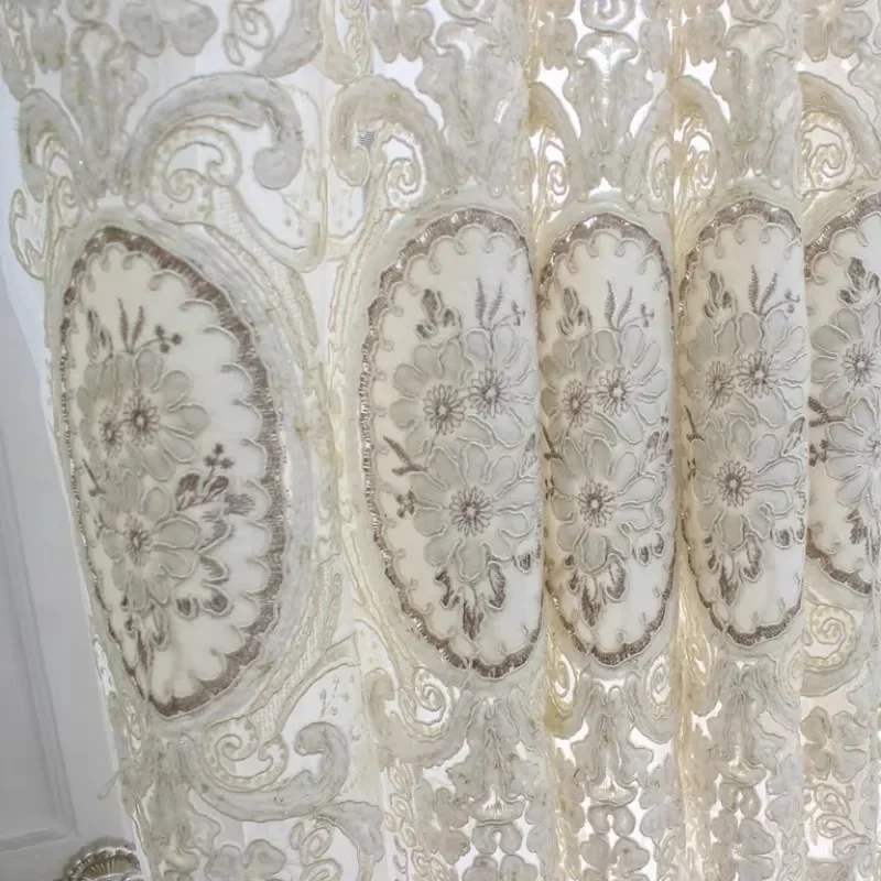 Luxurious Style Tulle Curtain For Living Room Bedroom Embroidery Flower Indoor Decorative Window Sheer Home Customize