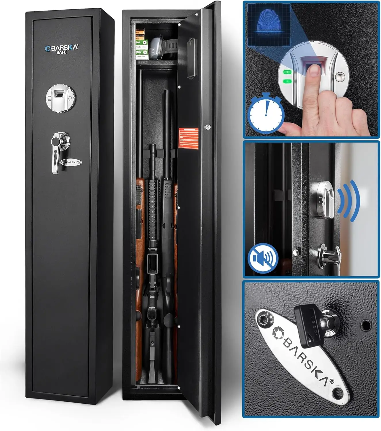 BARSKA Quick and Easy Access Biometric Fingerprint Rifle Shotgun Firearm Long Gun Safe for Home with Optional Silent Mode