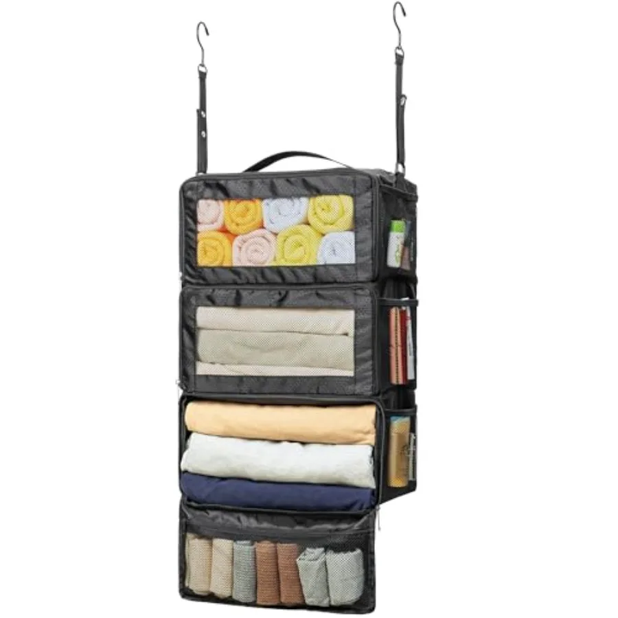 

Collapsible Portable Travel Organizer for Carry-on Suitcase Organizer Hanging Shelves Packing Cube Closet in Grey with Storage