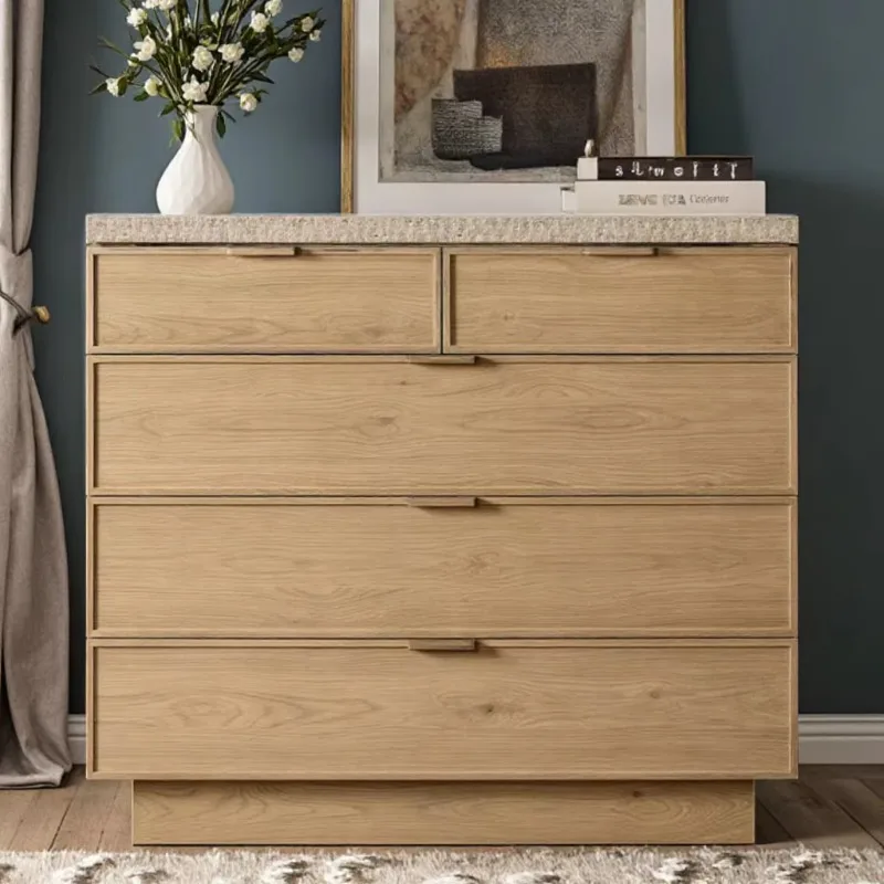 

Modern luxury bedside 5-drawer oak dresser, bedroom furniture wooden cabinet