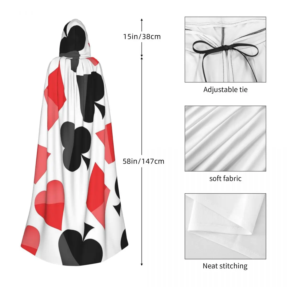 ชุดแม่มดแบบยุคกลาง เสื้อคลุมยาวมีฮู้ด ลายไพ่ เหมาะสำหรับคอสเพลย์ ฮาโลวีน สำหรับผู้ใหญ่ แบบ unisex