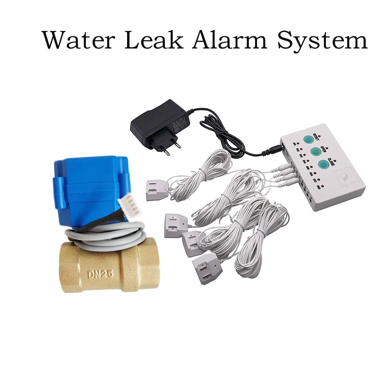 

Water Leak Immerse Alarm System WLD-808 with Brass Smart Valve DN25 (1") & 4pcs Water Sensor for Home Garden Overflow Detection