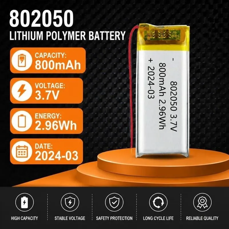 100pcs Polymer lithium battery 802050 800mAh neck earphones blackhead export instrument beauty instrument battery 3.7V