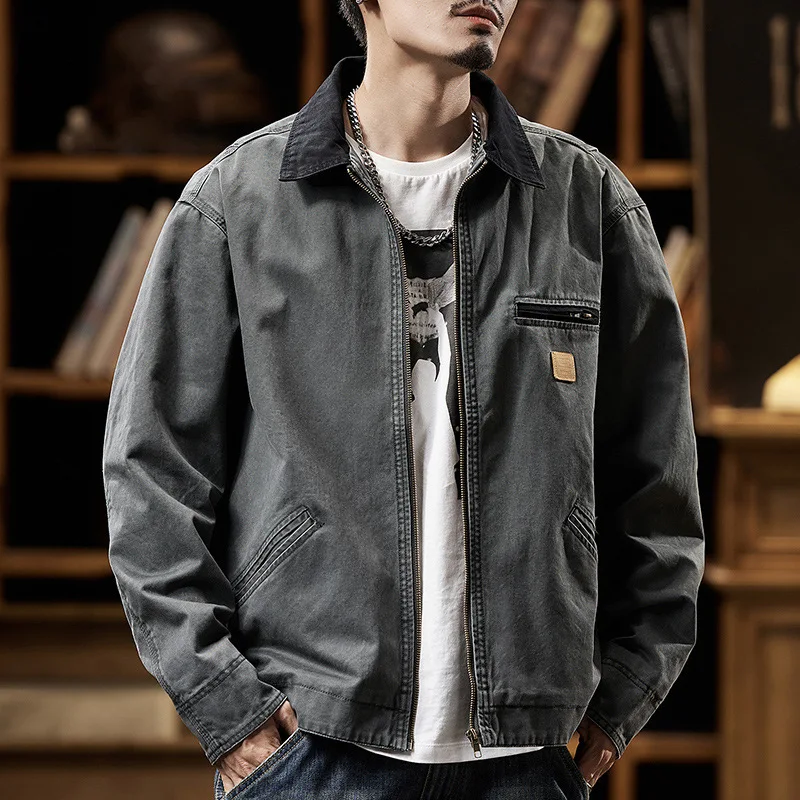 2024 Autumn/Winter Detroit Washed Old Canvas Jackets Felt Style mens jacket Japanese Streetwear Korean Fashion Harajuku