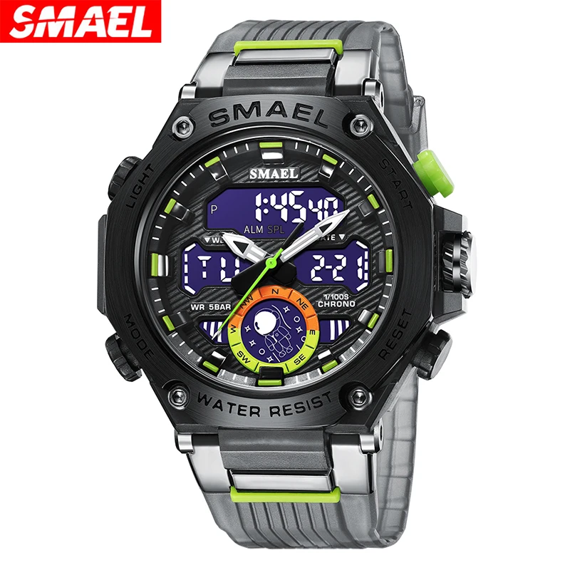 SMAEL 8069 Men's Multifunction Electronic Watch Luminous Waterproof Calendar Outdoor Sports Dual Display Digital Watches for Man