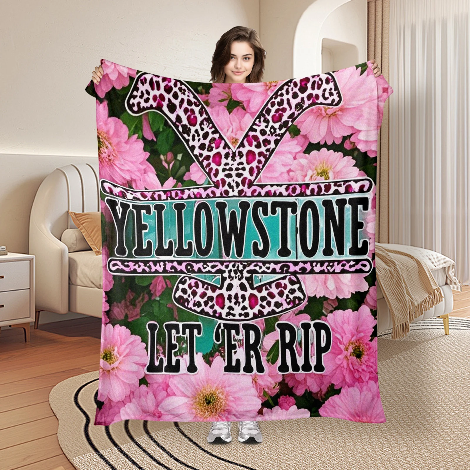 

Yellowstone Park Leopard Print Blanket With Pink Floral Background For A Bold And Nature Inspired Addition To Your Home