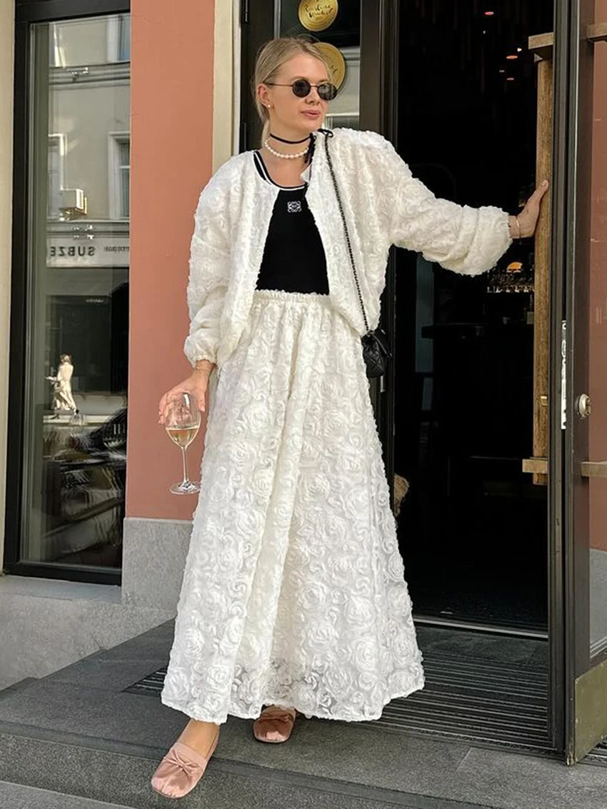 Marthaqiqi Winter Loose Female Pajama 2 Piece Set Long Sleeve Sleepwear O-Neck Nightgown Long Skirts Casual Women Nightwear Suit