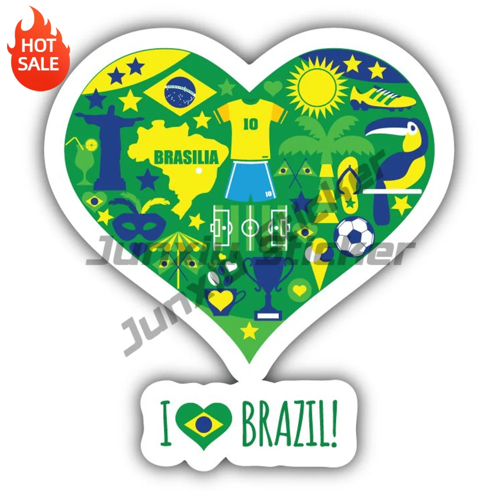I Love Brazil Heart Label Vinyl Car Sticker Self Adhesive Decal For Car Bumper And Toolbox Exterior Decoration