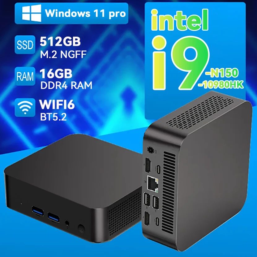 인텔 코어 I9-10980HK 미니 PC 인텔 N150 16GB 32GB RAM 1/2TB SSD 블루투스 5.2 WiFi6 1000M 이더넷 윈도우 11 게이밍 오피스 PC 썸네일 7