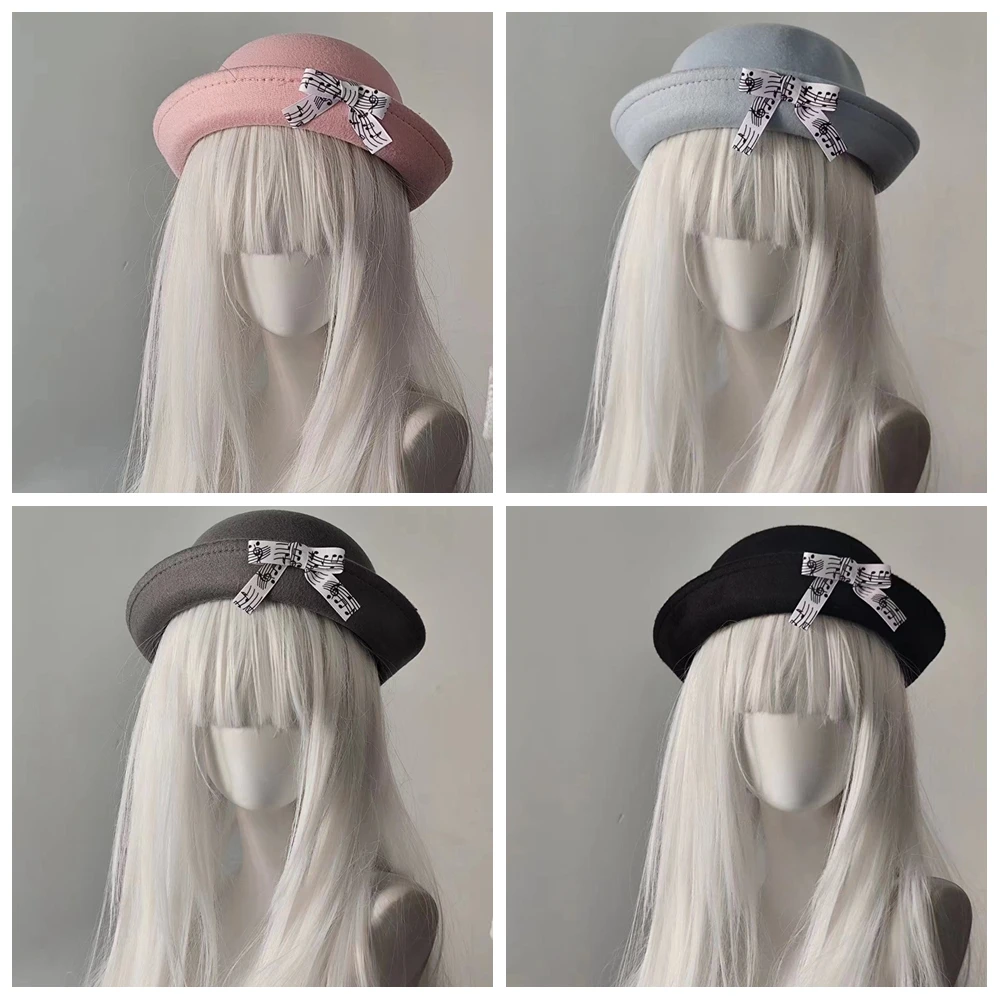 

Retro Original Japanese Subculture Five-line Staff Music Note Bow Top Hat Sweet Cute Dome Upturned Hat