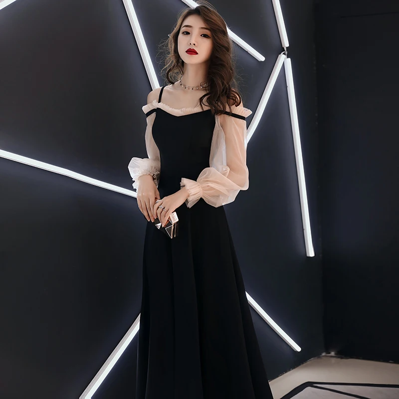 

Длинное вечернее платье Bla-oulder для женщин, летнее, для дня рождения, бала, корейский стиль, с молнией, рукава-фонарики