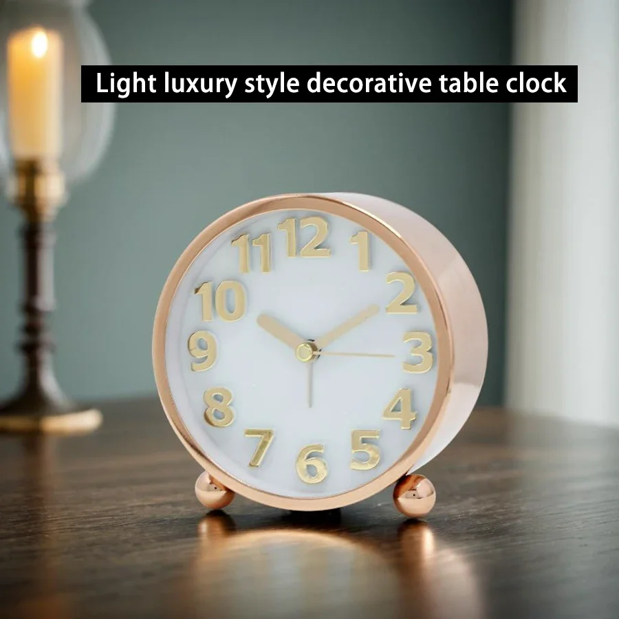 4-Inch Luxury Metal Quartz Alarm Clock; Luminous Desk Clock, Creative Big Digital Clock Face, Christmas Holiday Gift, No Battery
