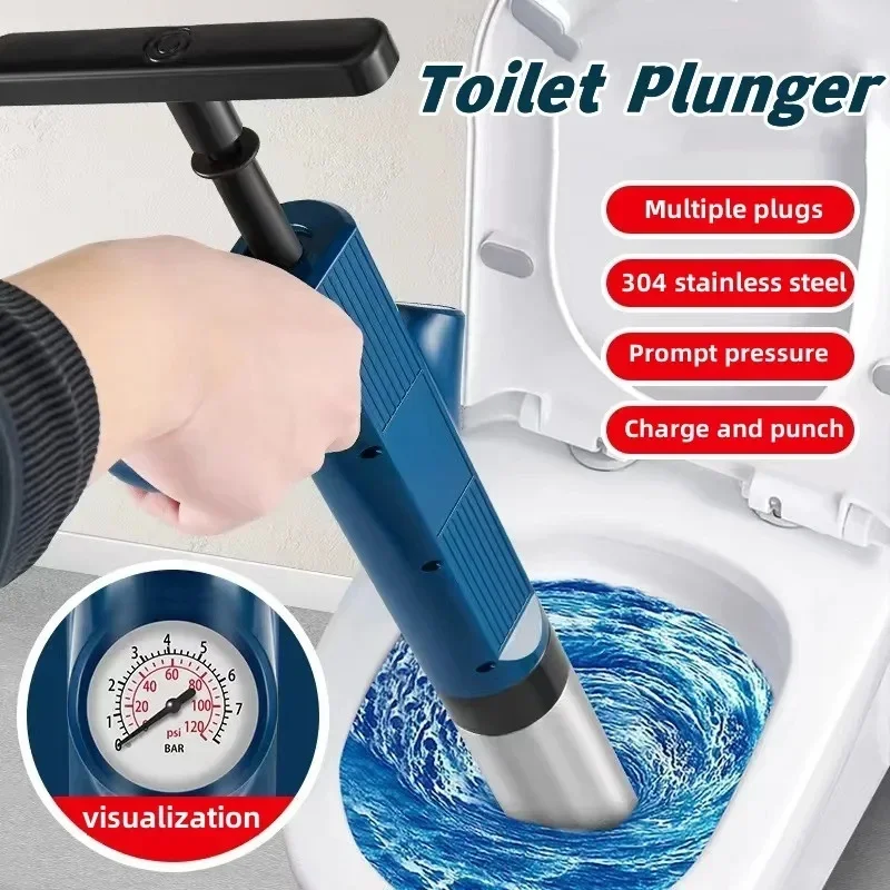 Leistungsstarker Toilettenreiniger aus Edelstahl, Pneumatischer Hochdruck-Rohrreiniger, Abflussreiniger-Set – Detail 1