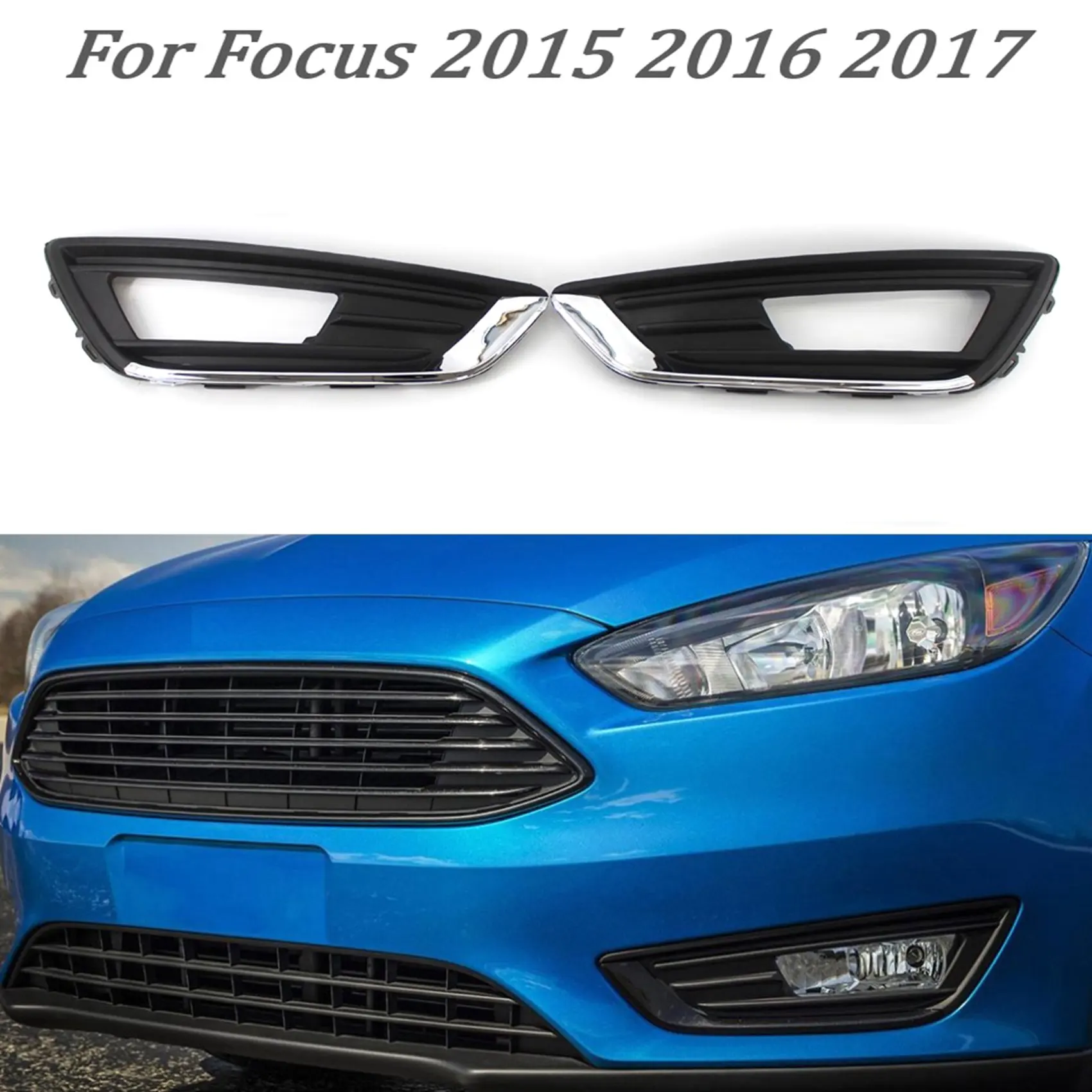 Fog Light Cover Front Bumper Side Air Vent Lamp Intake Frame Bezel Cap Trim Housing for Ford Focus 2015-2018