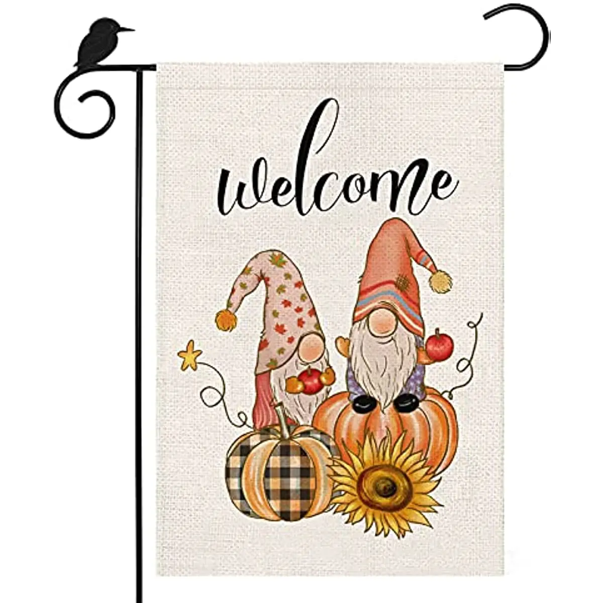 

Welcome Fall Garden Flag, Gnomes Pumpkin Sunflower Apple Yard Flag Vertical Double Sided Autumn Burlap Porch Sign