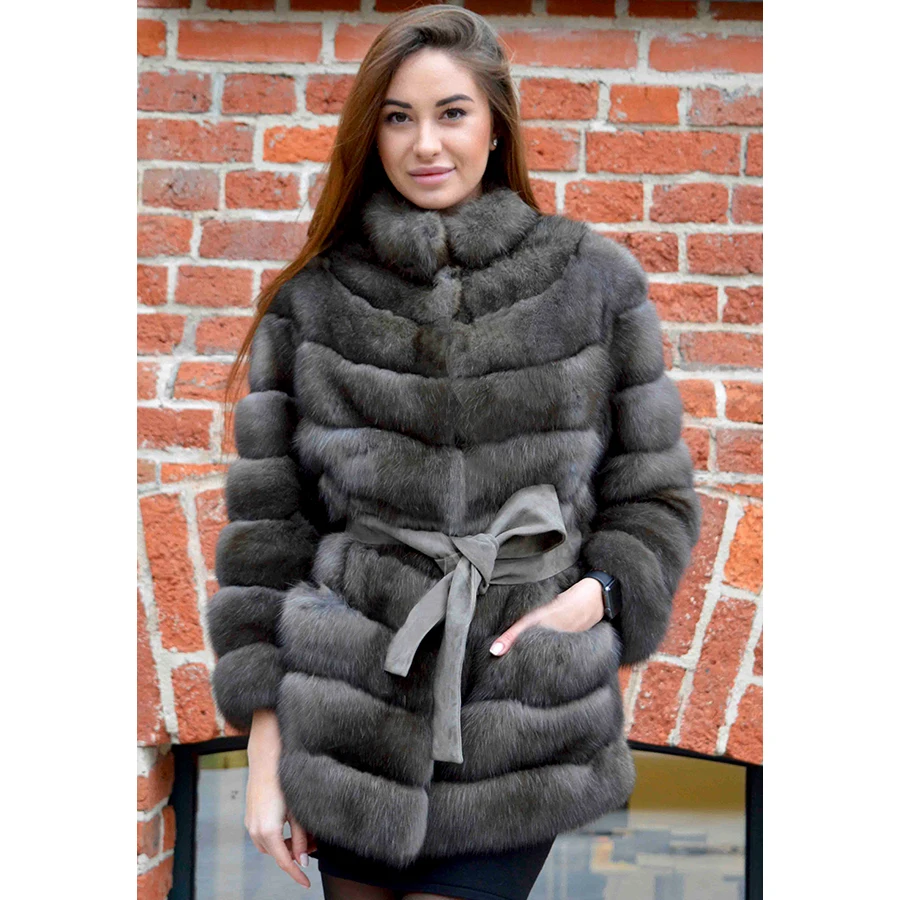 

Womens Winter Fur Coat Genuine Fox Fur Coat High Collar Coat Long Clothes Warm Hot Selling