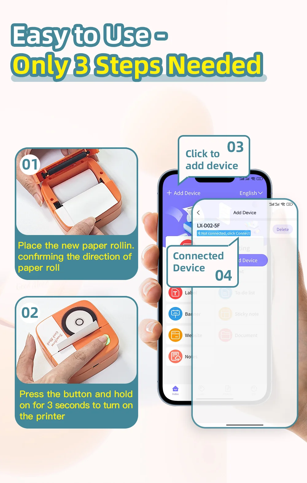 Neue Fotodruckmaschine D2 Mini-Drucker Thermopapier-Aufkleber Papierdrucker Etikettendrucker Etikettiergerät – Detail 9